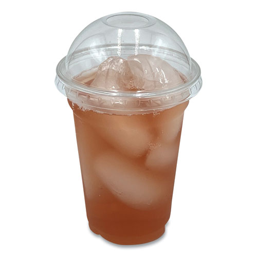 Picture of PET Cold Cup Dome Lids, Fits 9 oz to 10 oz PET Cups, Clear, 100/Pack