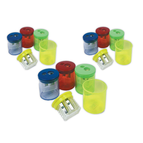 Picture of Eisen Pencil Sharpeners, Two-Hole, 1.5 x 1.75, Assorted Colors, 12/Pack