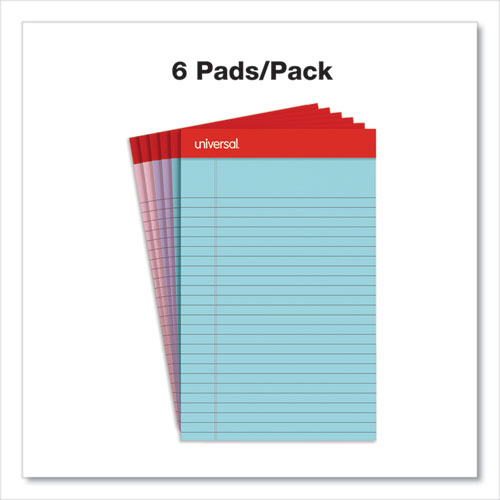 Picture of Perforated Ruled Writing Pads, Narrow Rule, Red Headband, 50 Assorted Pastels 5 x 8 Sheets, 6/Pack