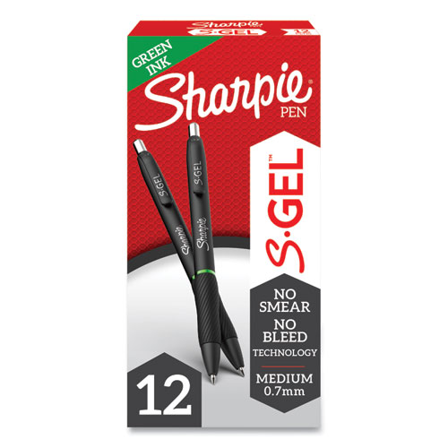 Picture of S-Gel High-Performance Gel Pen, Retractable, Medium 0.7 mm, Green Ink, Black Barrel, Dozen