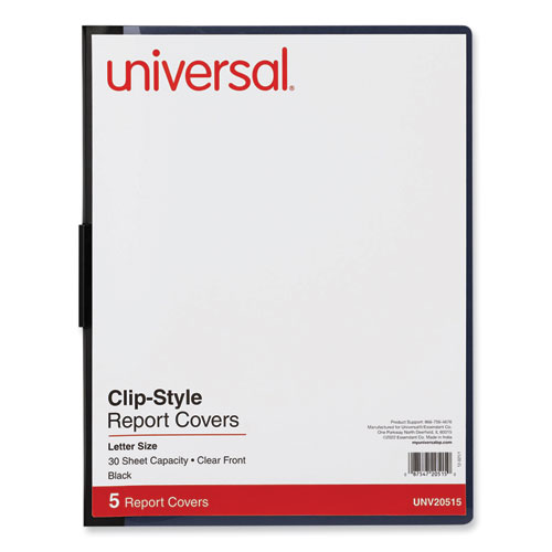 Picture of Clip-Style Report Cover, Clip Fastener, 8.5 x 11, Clear/Black, 5/Pack