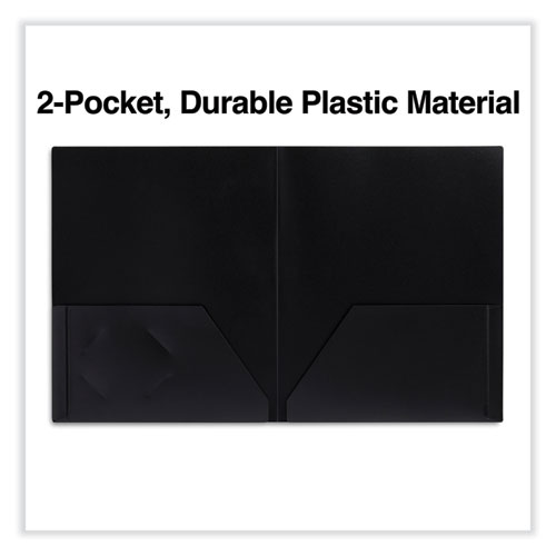 Picture of Two-Pocket Plastic Folders, 100-Sheet Capacity, 11 x 8.5, Black, 10/Pack