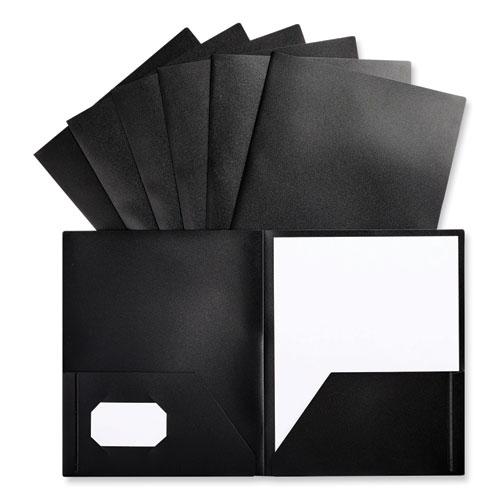 Picture of Two-Pocket Plastic Folders, 100-Sheet Capacity, 11 x 8.5, Black, 10/Pack