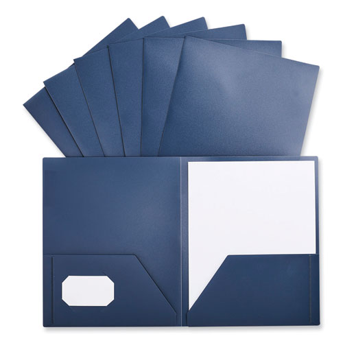 Picture of Two-Pocket Plastic Folders, 100-Sheet Capacity, 11 x 8.5, Navy Blue, 10/Pack