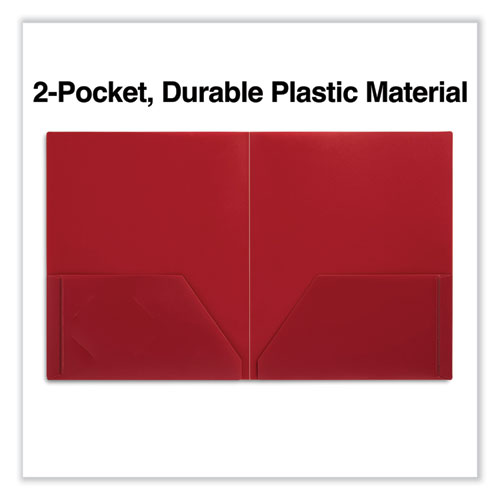 Picture of Two-Pocket Plastic Folders, 100-Sheet Capacity, 11 x 8.5, Red, 10/Pack