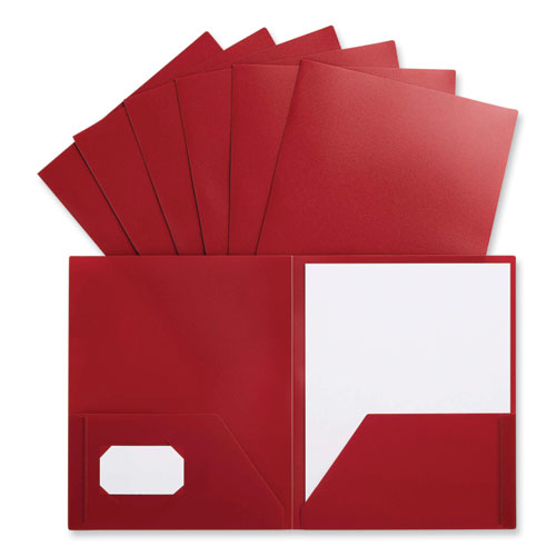 Picture of Two-Pocket Plastic Folders, 100-Sheet Capacity, 11 x 8.5, Red, 10/Pack