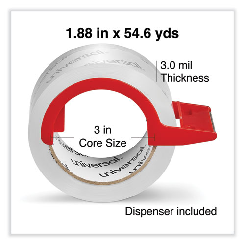 Picture of Heavy-Duty Acrylic Box Sealing Tape with Dispenser, 3" Core, 1.88" x 54.6 yds, Clear, 2/Pack