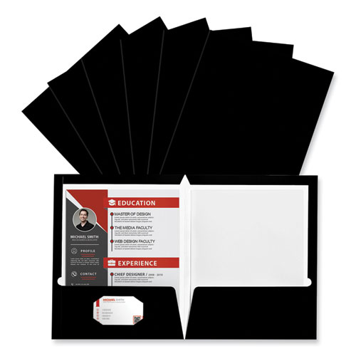 Picture of Laminated Two-Pocket Folder, Cardboard Paper, 100-Sheet Capacity, 11 x 8.5, Black, 25/Box