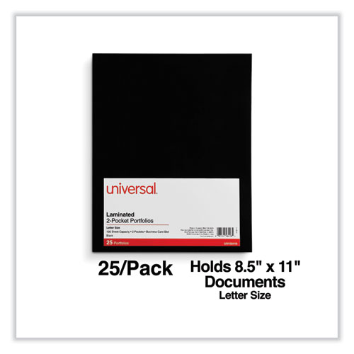 Picture of Laminated Two-Pocket Folder, Cardboard Paper, 100-Sheet Capacity, 11 x 8.5, Black, 25/Box