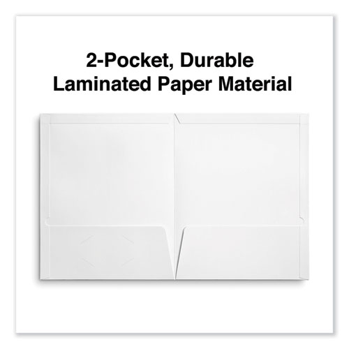 Picture of Laminated Two-Pocket Portfolios, Cardboard Paper, 100-Sheet Capacity, 11 x 8.5, White, 25/Box