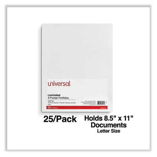 Picture of Laminated Two-Pocket Portfolios, Cardboard Paper, 100-Sheet Capacity, 11 x 8.5, White, 25/Box