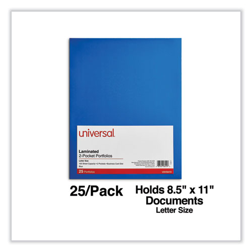 Picture of Laminated Two-Pocket Folder, Cardboard Paper, 100-Sheet Capacity, 11 x 8.5, Blue, 25/Box