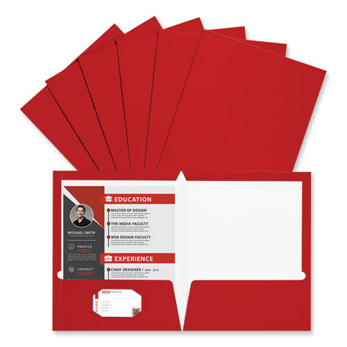 Picture of Laminated Two-Pocket Folder, Cardboard Paper, 100-Sheet Capacity, 11 x 8.5, Red, 25/Box