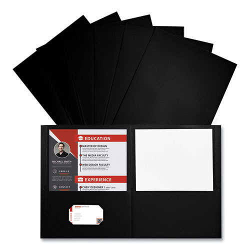 Picture of Two-Pocket Portfolio, Embossed Leather Grain Paper, 11 x 8.5, Black, 25/Box