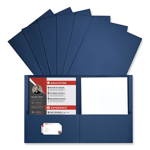 Picture of Two-Pocket Portfolio, Embossed Leather Grain Paper, 11 x 8.5, Dark Blue, 25/Box