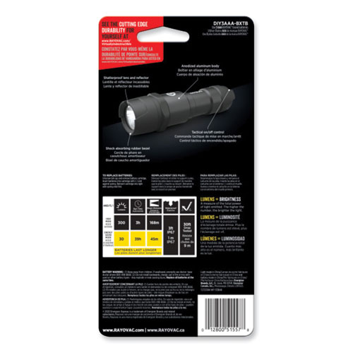 Picture of Virtually Indestructible LED Flashlight, 3 AAA Batteries (Included), Black
