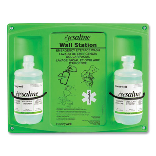 Picture of Double Bottle Sterile Saline Eye Wash Wall Station, 16 oz Bottles, 2 Bottles/Station, 4 Stations/Carton