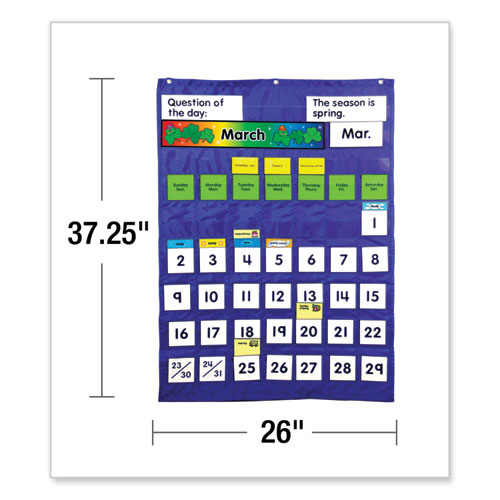 Picture of Complete Calendar and Weather Pocket Chart, 51 Pockets, 26 x 37.25, Blue