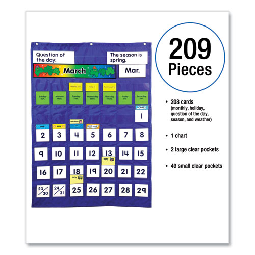 Picture of Complete Calendar and Weather Pocket Chart, 51 Pockets, 26 x 37.25, Blue