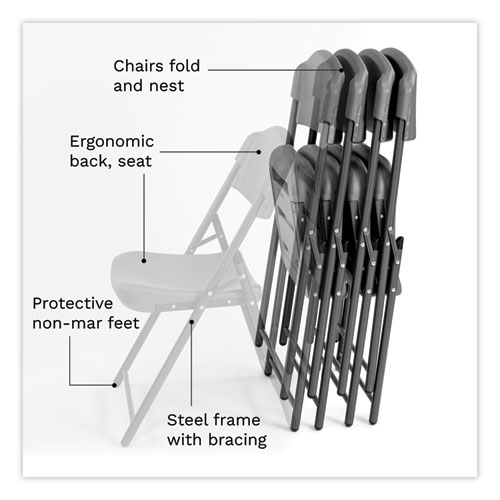 Picture of Rough n Ready Commercial Folding Chair, Supports Up to 350 lb, 18" Seat Height, Charcoal Seat/Back, Charcoal Base, 4/Pack