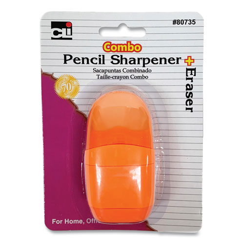 Picture of One-Hole Pencil Sharpener/Eraser Combo, 1" x 0.75", Randomly Assorted Colors