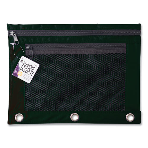 Picture of Two-Pocket Binder-Insertable Pencil Pouch with Mesh Front, 11 x 9, Black, 6/Pack