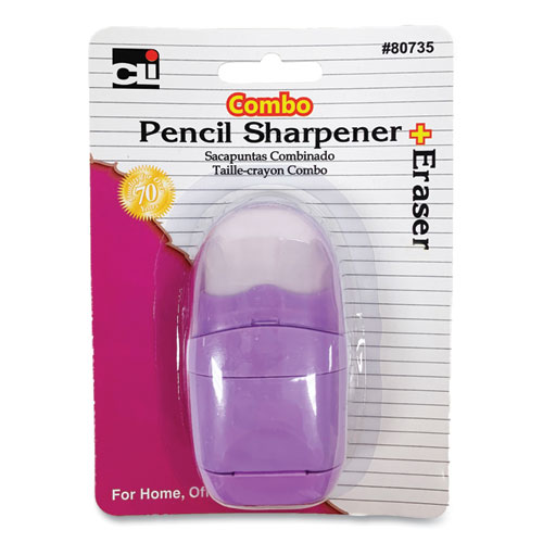 Picture of One-Hole Pencil Sharpener/Eraser Combo, 1" x 0.75", Randomly Assorted Colors