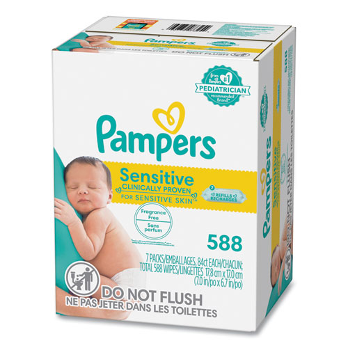 Picture of Sensitive Baby Wipes, 1-Ply, 6.7 x 7, Unscented, White, 84/Pack, 7/Carton
