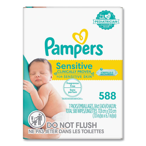 Picture of Sensitive Baby Wipes, 1-Ply, 6.7 x 7, Unscented, White, 84/Pack, 7/Carton