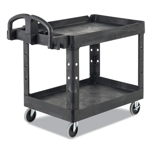 Picture of BRUTE Heavy-Duty Utility Cart with Lipped Shelves, Plastic, 2 Shelves, 750 lb Capacity, 26" x 55" x 33.25", Black