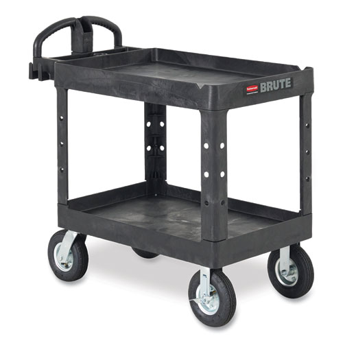 Picture of BRUTE Heavy-Duty Utility Cart with Lipped Shelves, Plastic, 2 Shelves, 750 lb Capacity, 26" x 55" x 33.25", Black