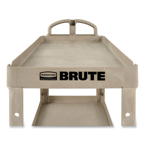 Picture of BRUTE Heavy-Duty Utility Cart with Lipped Shelves, Plastic, 2 Shelves, 500 lb Capacity, 17.13" x 38.5" x 38.88", Beige