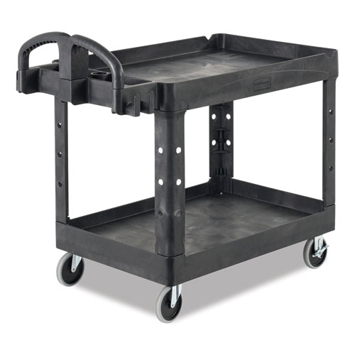 Picture of BRUTE Heavy-Duty Utility Cart with Lipped Shelves, Plastic, 2 Shelves, 500 lb Capacity, 17.13" x 38.5" x 38.88", Black