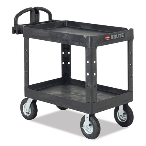 Picture of BRUTE Heavy-Duty Utility Cart with Lipped Shelves, Plastic, 2 Shelves, 500 lb Capacity, 17.13" x 38.5" x 38.88", Black