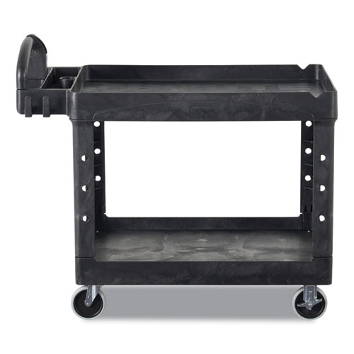 Picture of BRUTE Heavy-Duty Utility Cart with Lipped Shelves, Plastic, 2 Shelves, 500 lb Capacity, 25.88" x 45.25" x 37.13", Black