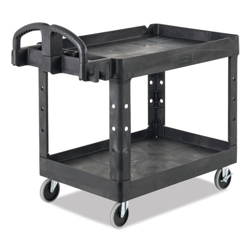 Picture of BRUTE Heavy-Duty Utility Cart with Lipped Shelves, Plastic, 2 Shelves, 500 lb Capacity, 25.88" x 45.25" x 37.13", Black