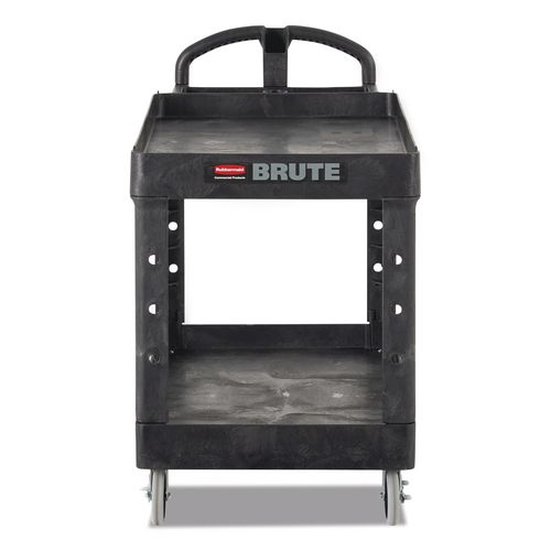 Picture of BRUTE Heavy-Duty Utility Cart with Lipped Shelves, Plastic, 2 Shelves, 500 lb Capacity, 25.88" x 45.25" x 37.13", Black