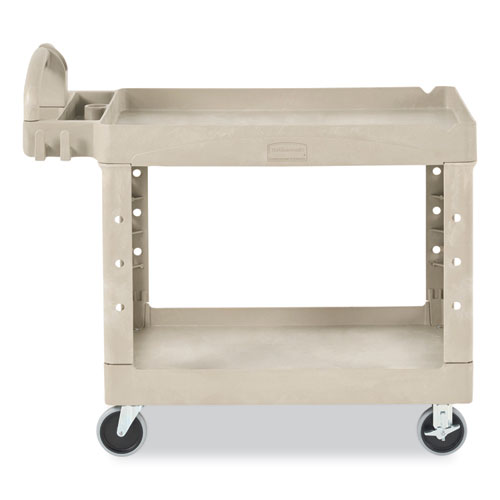 Picture of BRUTE Heavy-Duty Utility Cart with Lipped Shelves, Plastic, 2 Shelves, 500 lb Capacity, 25.9" x 45.2" x 32.2", Beige