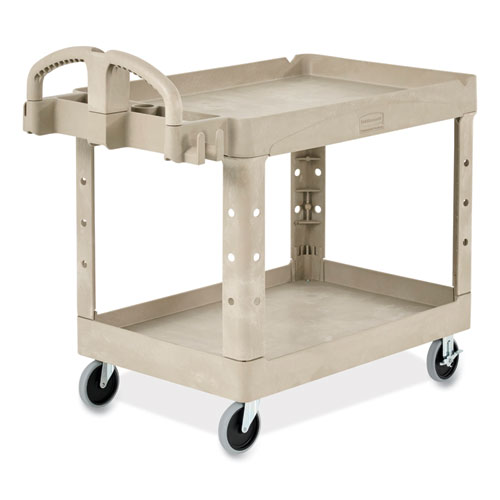 Picture of BRUTE Heavy-Duty Utility Cart with Lipped Shelves, Plastic, 2 Shelves, 500 lb Capacity, 25.9" x 45.2" x 32.2", Beige