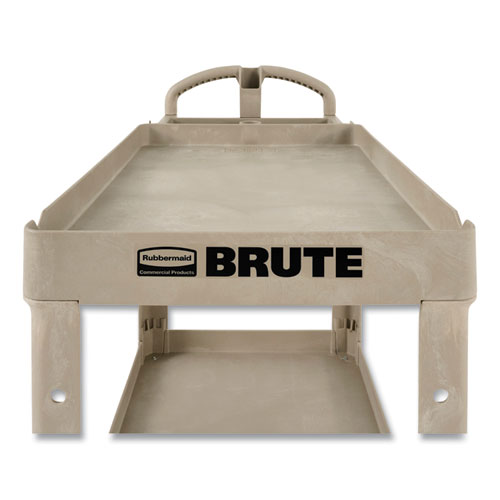 Picture of BRUTE Heavy-Duty Utility Cart with Lipped Shelves, Plastic, 2 Shelves, 500 lb Capacity, 25.9" x 45.2" x 32.2", Beige