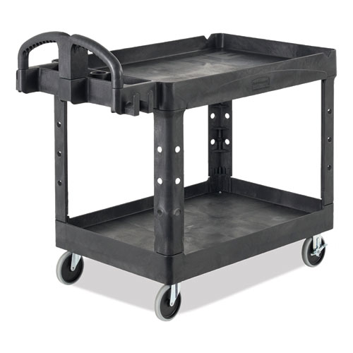 Picture of BRUTE Heavy-Duty Utility Cart with Lipped Shelves, Plastic, 2 Shelves, 500 lb Capacity, 25.9" x 45.2" x 32.2", Black