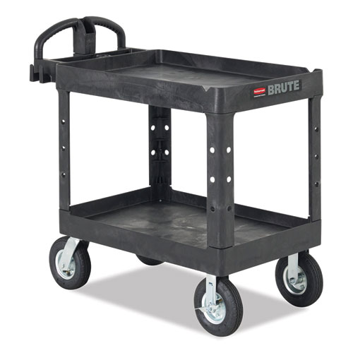 Picture of BRUTE Heavy-Duty Utility Cart with Lipped Shelves, Plastic, 2 Shelves, 500 lb Capacity, 25.9" x 45.2" x 32.2", Black