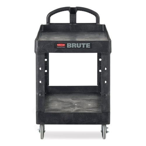 Picture of Heavy-Duty Utility Cart with Lipped Shelves, Plastic, 2 Shelves, 500 lb Capacity, 25.9" x 45.2" x 32.2", Black
