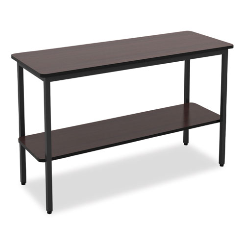 OfficeWorks+One-Shelf+Utility+Table%2C+Rectangular%2C+47.25%26quot%3B+x+17.7%26quot%3B+x+29.5%26quot%3B%2C+Walnut+Top%2C+Black+Base%2FLegs