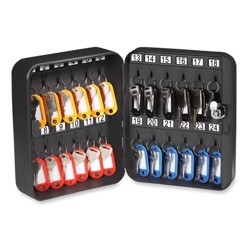 Picture of 24-Slot Key Box, 6.3 x 2.9 x 7.8, Steel, Black