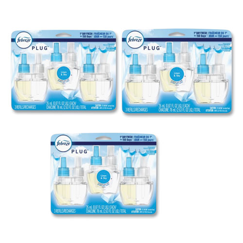 Picture of PLUG Air Freshener Refills, Linen and Sky, 2.63 oz, 3/Pack, 3 Packs/Carton