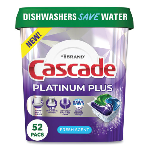 Picture of Platinum Plus ActionPacs Dishwasher Detergent Pods, Fresh Scent, 28.4 oz Tub, 52/Tub, 3 Tubs/Carton