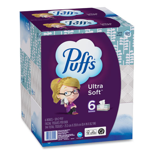 Picture of Ultra Soft Facial Tissue, 2-Ply, White, 124 Sheets/Box, 6 Boxes/Pack, 4 Packs/Carton