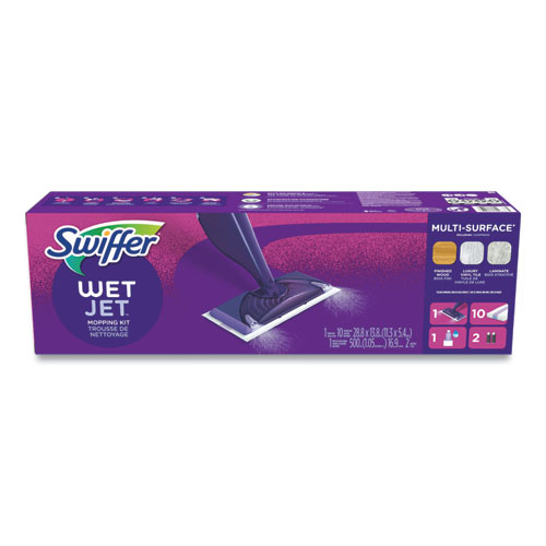 Picture of WetJet Mop Starter Kit with 10 Pads and 1 Cleaner, 11.3 x 5.4 Head, Silver Handle