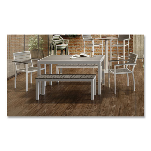 Picture of Eveleen Outdoor Dining Table Set, 55" x 35" x 29" Rectangular Table, 2 Benches, 2 Armchairs, Gray/White